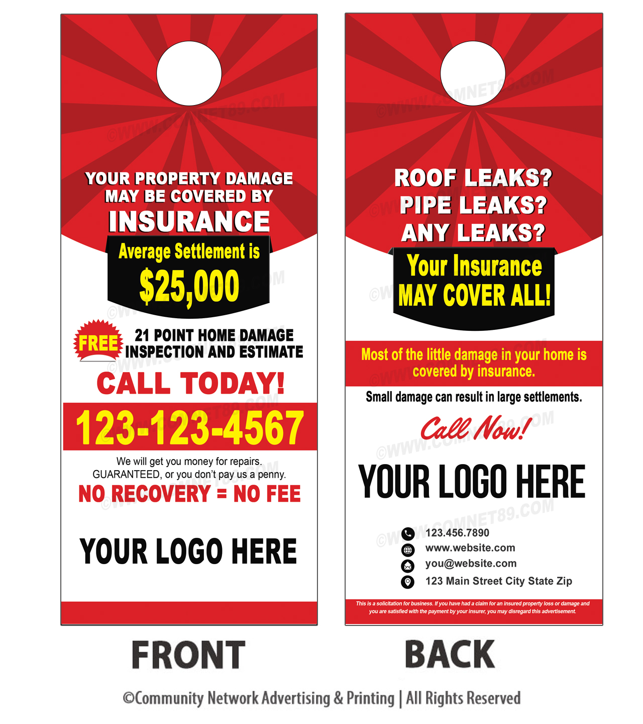 Public Insurance Adjuster Door Hanger Free Damage Assessment