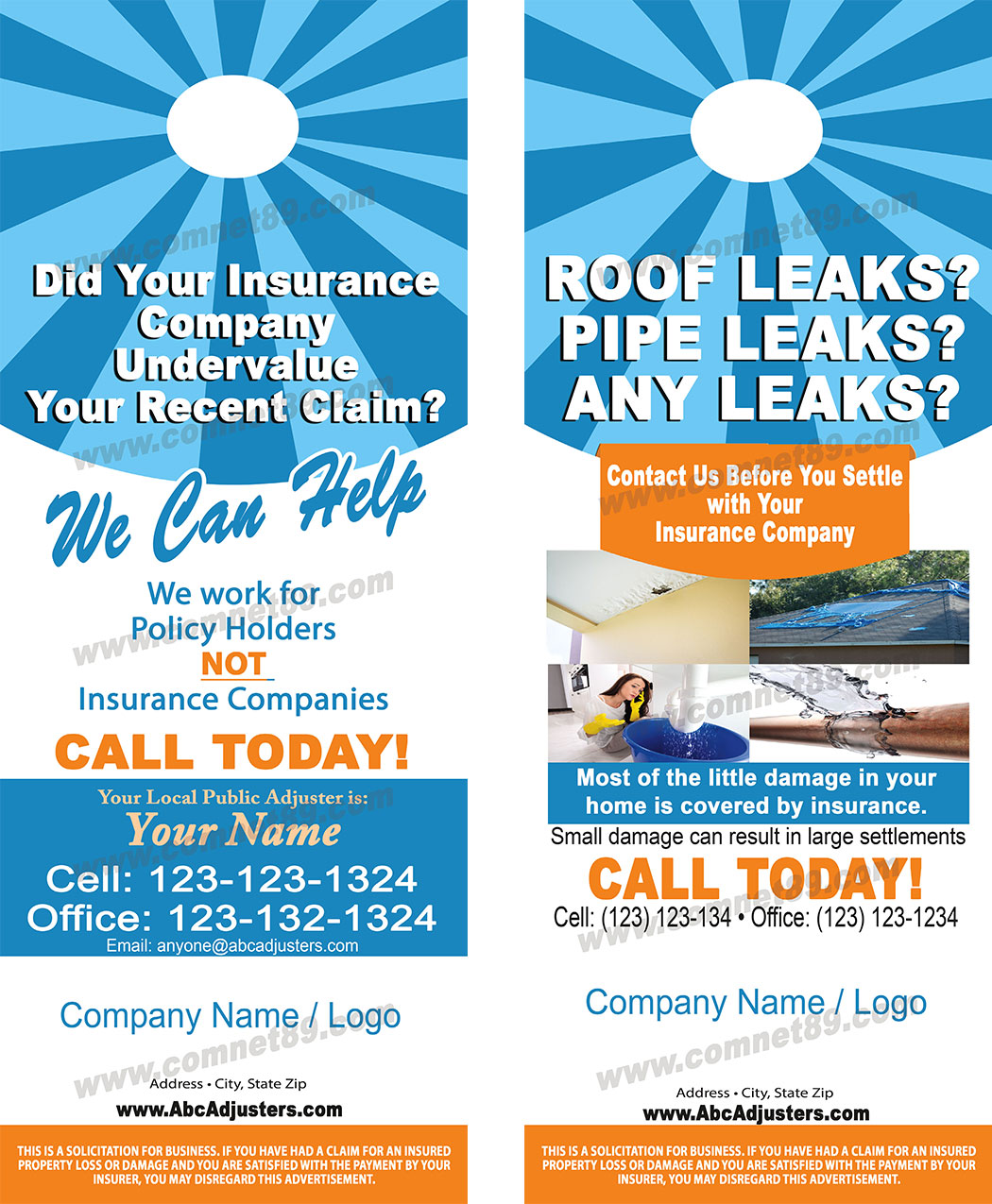 Public Insurance Adjuster Door Hanger We Can Help