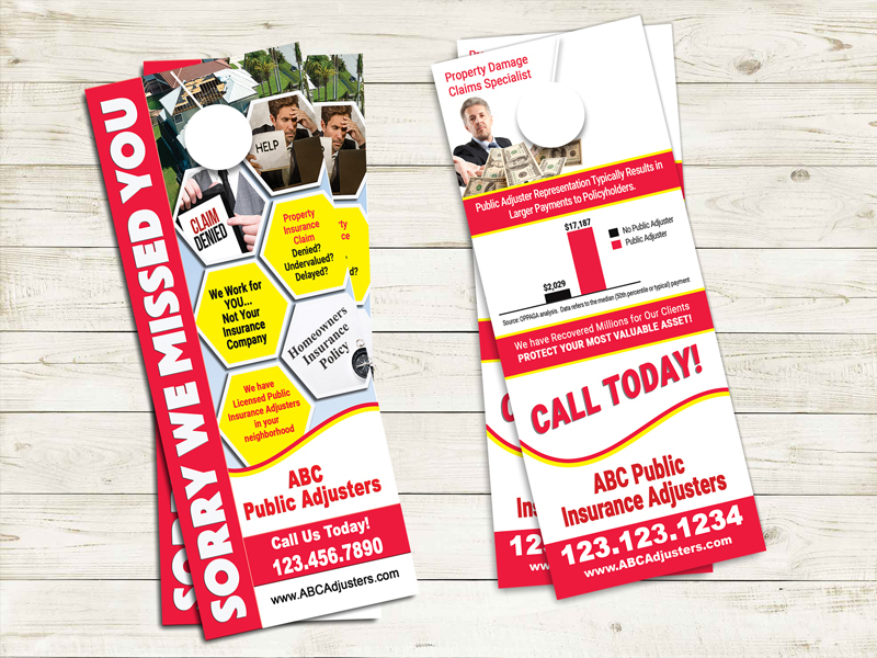 Get free customization on your storm damage public insurance adjuster door hanger with Community Network.