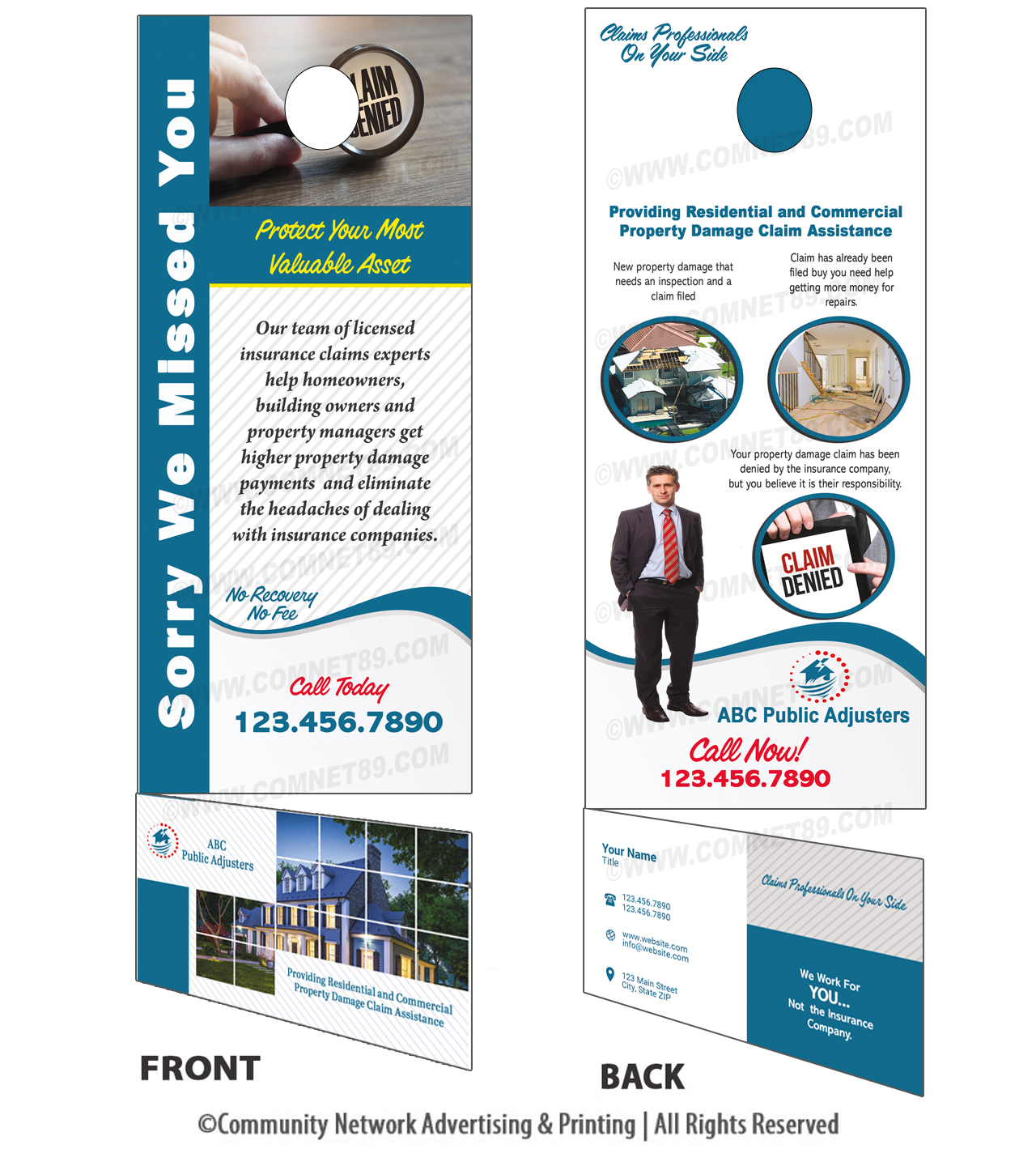 Two marketing items at once.  A door hanger RIP card that homeowners can tear off your business card.