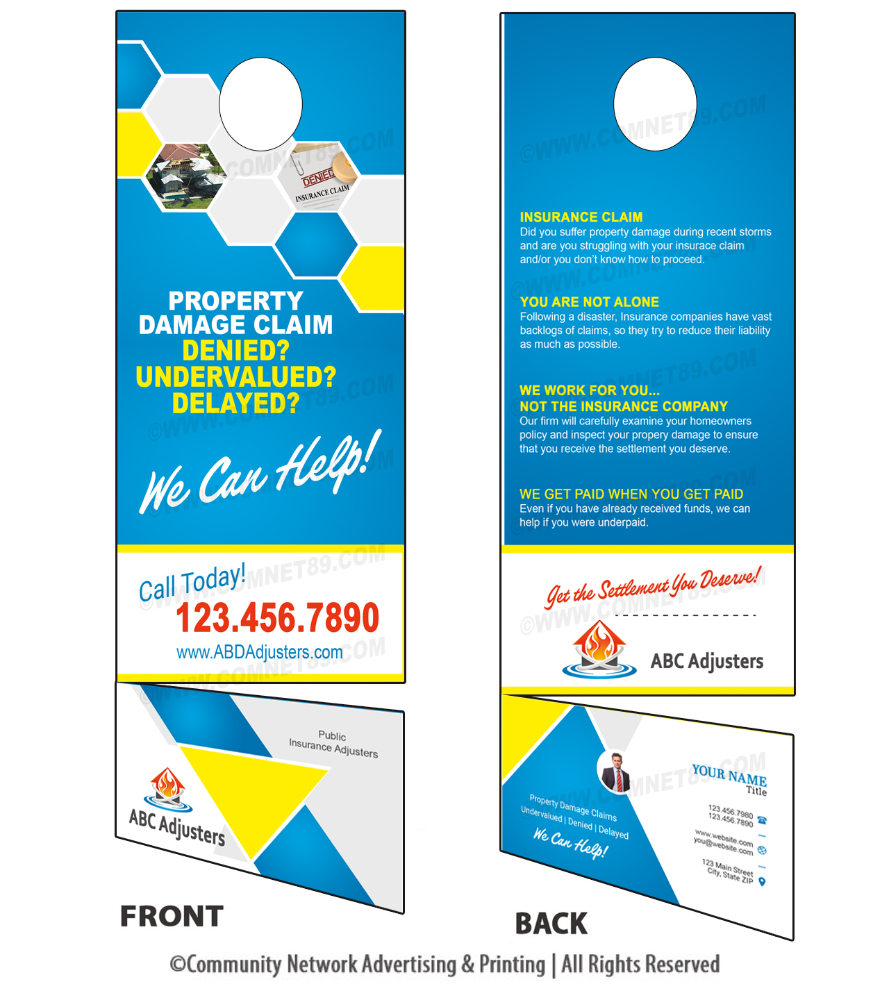 2 Marketing products in one.  Door Hanger plus tear away business card