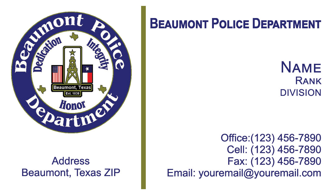 Beaumont Police Department Business Cards