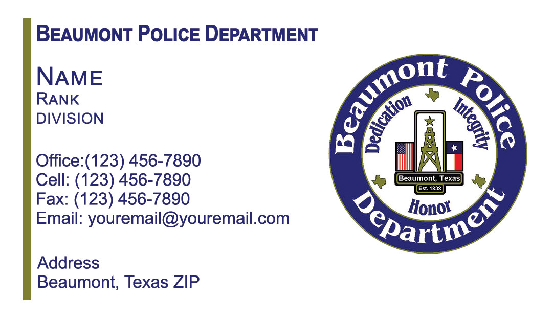 Beaumont Police Department Business Cards