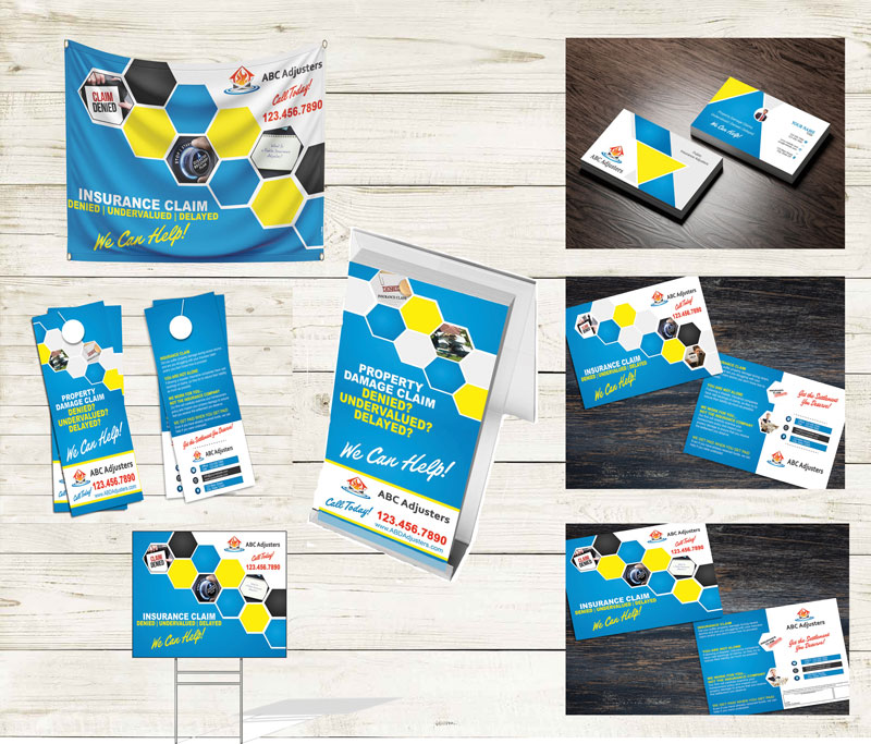 Stand out and get noticed with this media branding package.  Includes banner, business card, door hanger, yard sign and more.