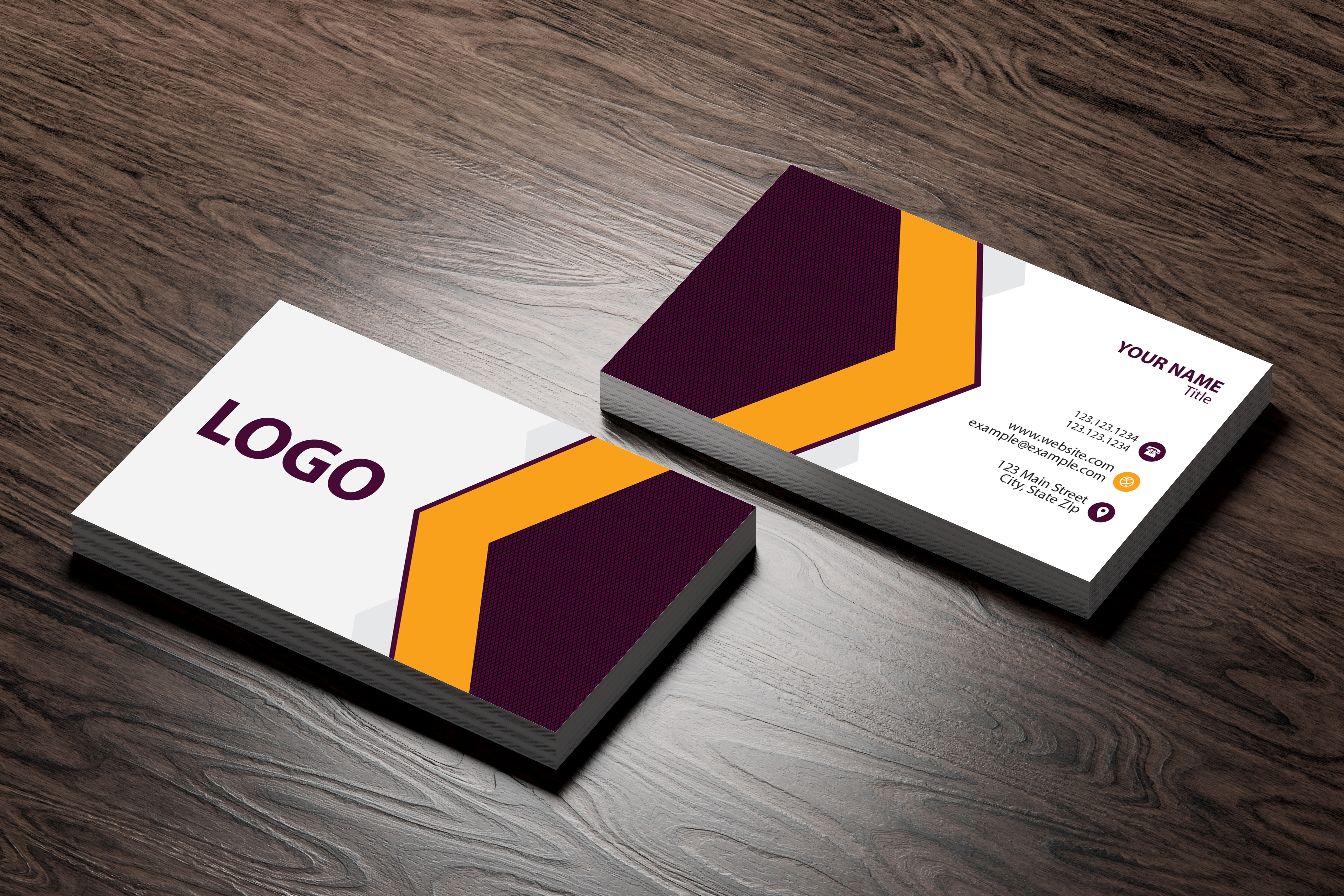 Storm damage business card in purple and gold.  