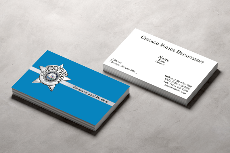 This double sided business card is designed for Chicago Police Officers. Choose from 11 different paper choices.