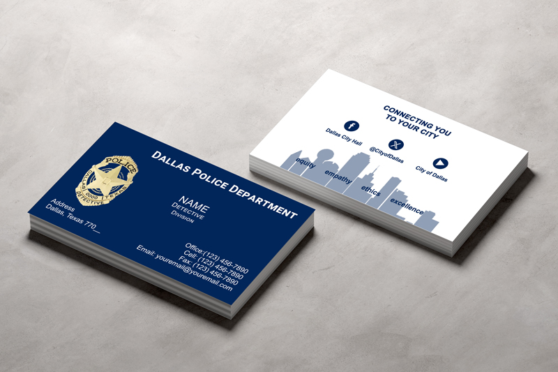 Introducing our double-sided business cards, available in 11 paper options, for Dallas Police Detectives. Choose from our selection of designs that represent your department's values and make a lasting impression.