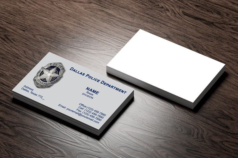 This Dallas Police Department business card is available in  11 different paper options. Our team ensures that every design is subject to your final approval before printing, ensuring that you are satisfied with the end result.