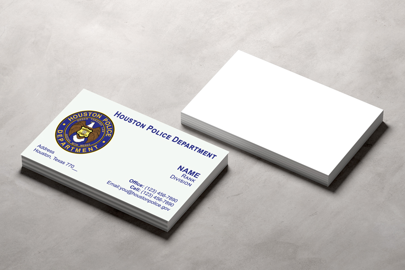 This Houston Police Officer business card is designed to meet the highest standards of quality. You can rest assured that the cards will not be produced until your final approval of the proof.