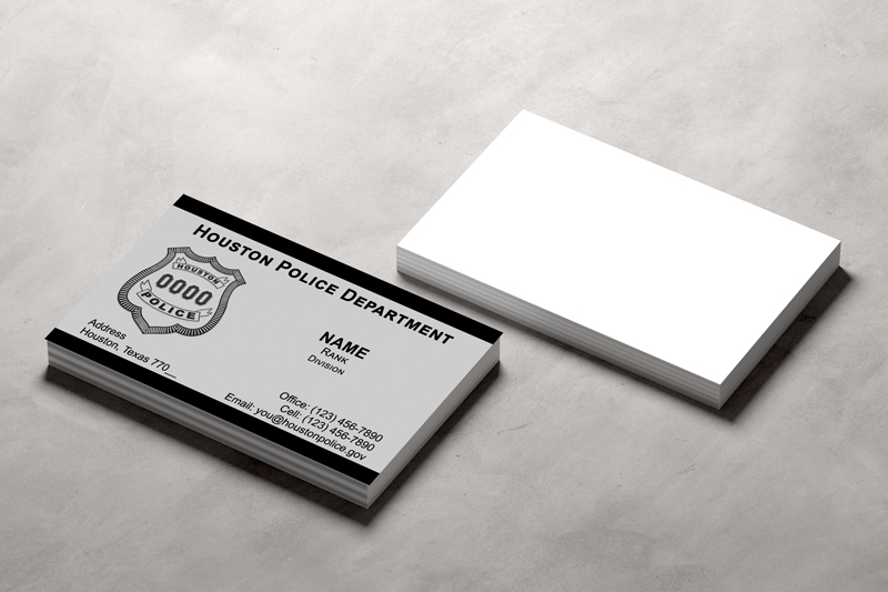 This HPD officer business card is designed to meet the high-quality standards of the Houston Police Department.