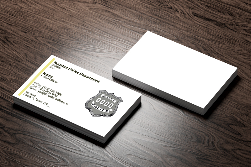 This HPD business card has been crafted to exude a professional and polished look. The prominent display of the HPD officer logo, title, and contact details ensures that the recipient can easily recognize.