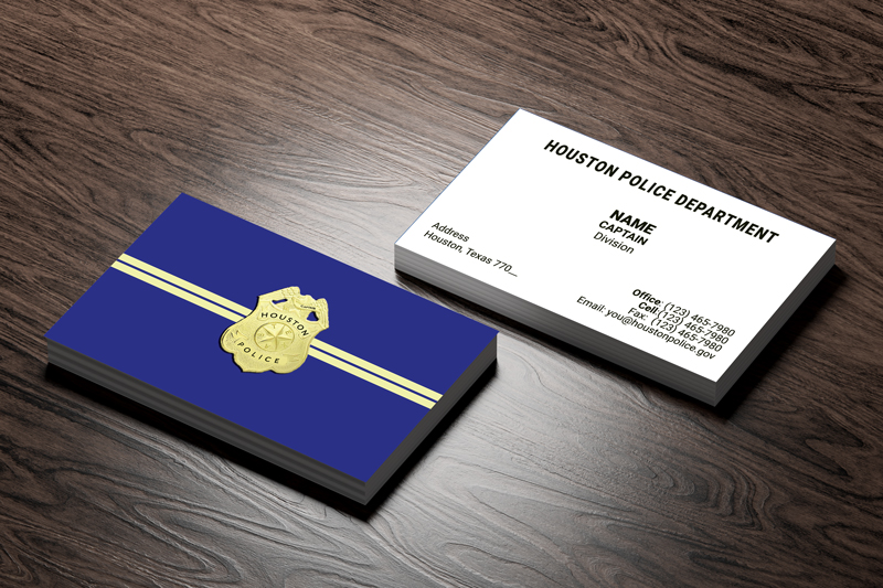 This HPD double-sided business card is expertly crafted for a professional look. It showcases the HPD captain logo, title, and contact details with prominence. 