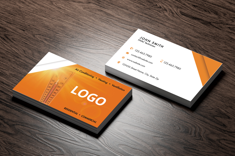 Explore our specialized service in creating business card designs specifically catered to Air Conditioning and Heating (HVAC) contractors