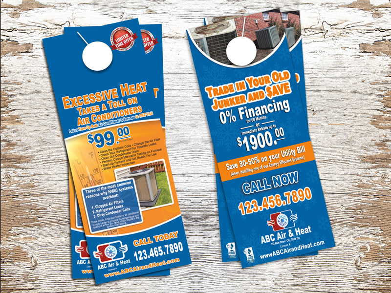 Door hanger for HVAC company.   Use for tune up special after a heat wave.