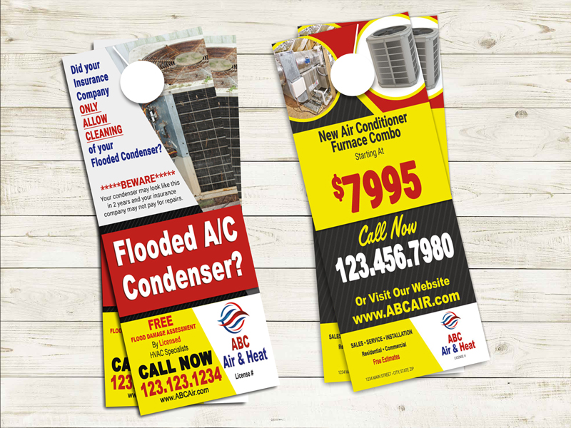 Drop off this air conditioning door hanger to homes that experienced significant flooding.  Customized to fit your hvac service.