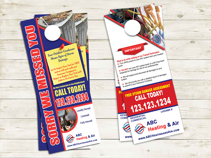 Looking reaching out to those in storm damaged areas? Door hangers can be a great way to promote your HVAC services.Make a lasting impression with professionally designed door hangers.