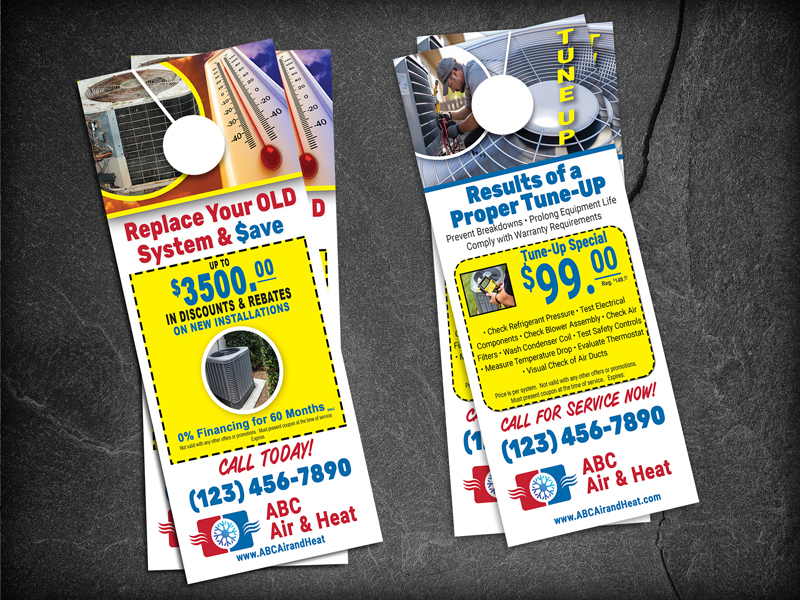 Attract new customers for your HVAC contractor business with eye-catching door hangers. Promote tune-ups & new systems effectively. Get started today.
