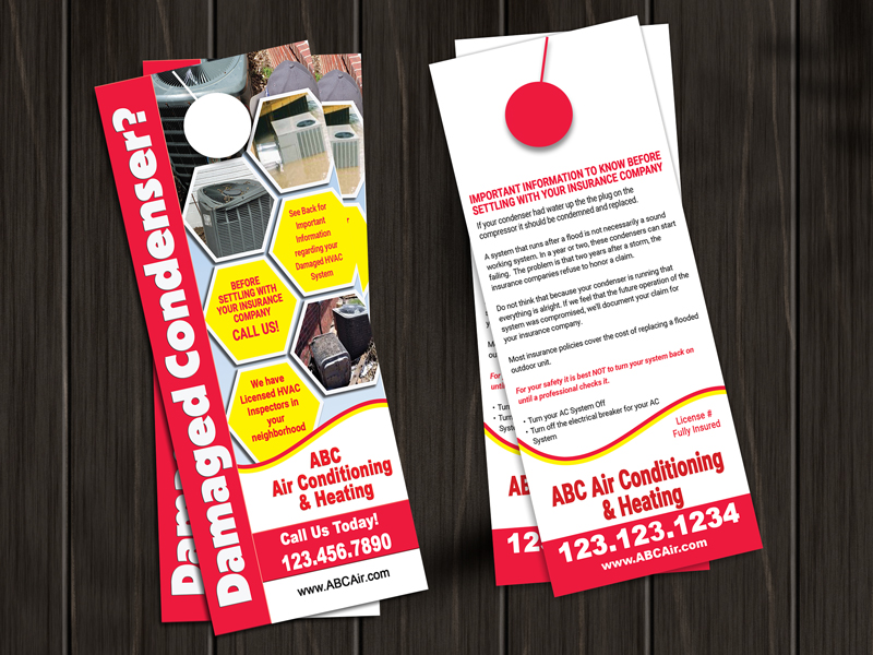 These door hangers are the perfect way to showcase your HVAC services to those in storm damaged areas. Custom tailored to fit your air conditioning & heating business