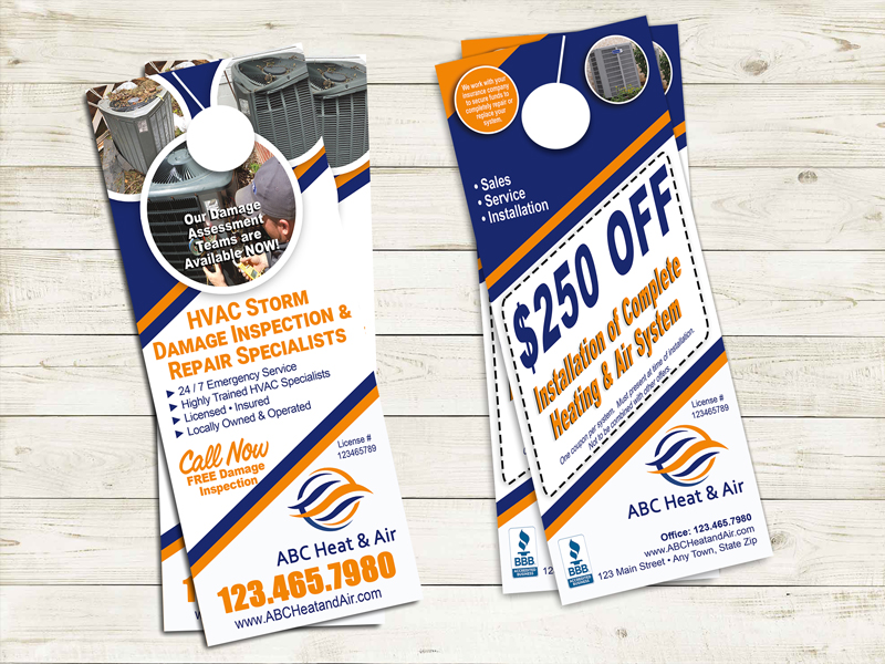 If you're trying to connect with people in areas that have been hit by storms, consider using door hangers to promote your HVAC services.