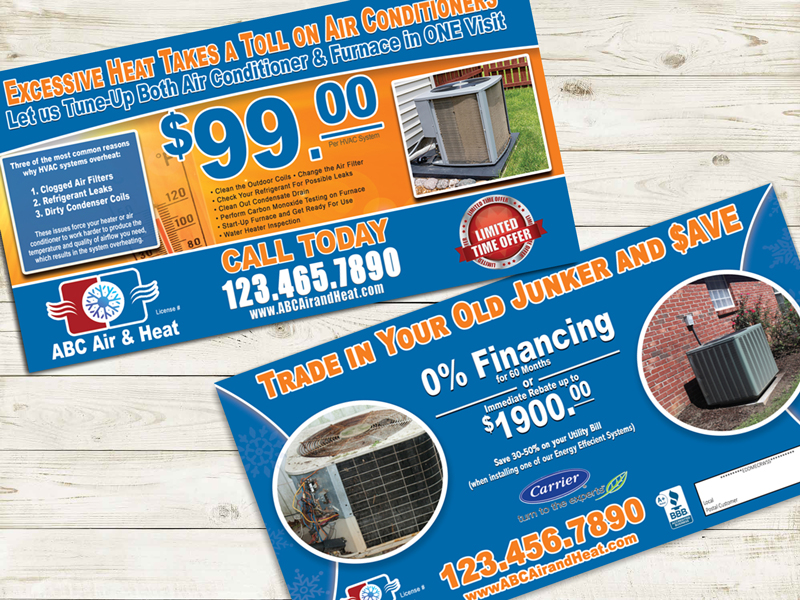 Air Conditioning Contractor EDDM postcard.  Mail to communities that have experienced excessive heat.  