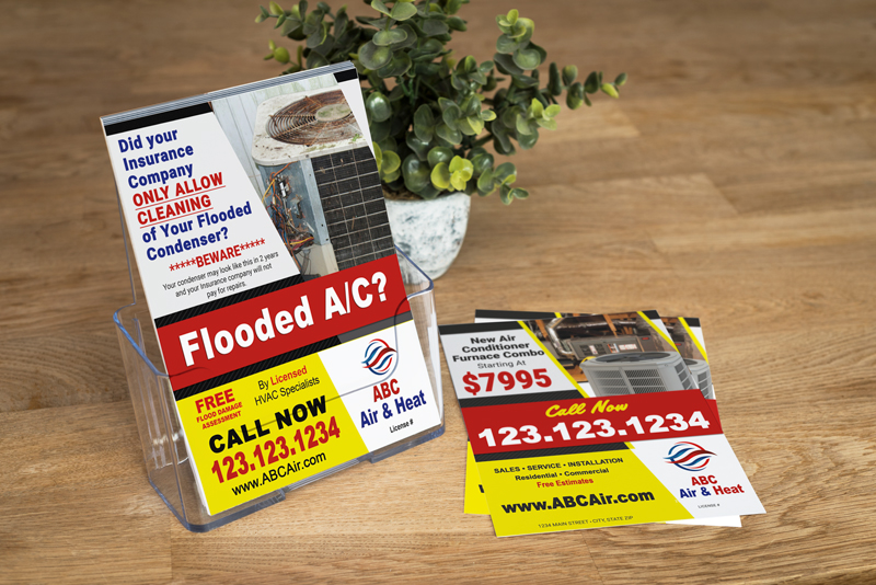 Be prepared after a flood with this storm damage air conditioning flyer.  Target homes with flooded condensers.