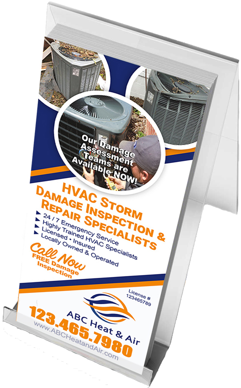 This HVAC rack card serves as a valuable resource in the aftermath of a storm. Its effectiveness lies in its ability to be placed in high-visibility areas following a storm.