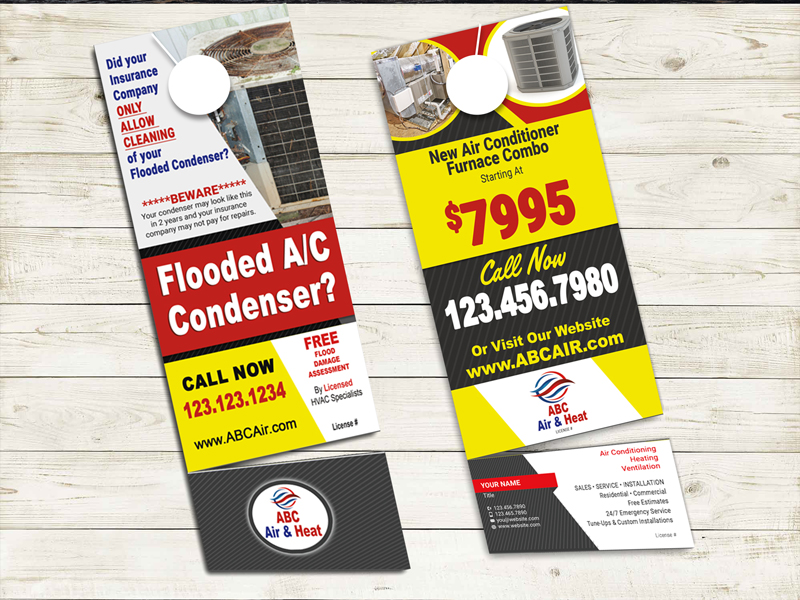 Drop off this air conditioning door hanger to property owners that have experienced significant flooding.  Includes a detachable business card.