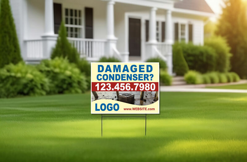 Boost your HVAC business with our durable storm-damaged condenser yard sign! Enjoy free shipping on yard signs at Community Network. Stand out in your community today!