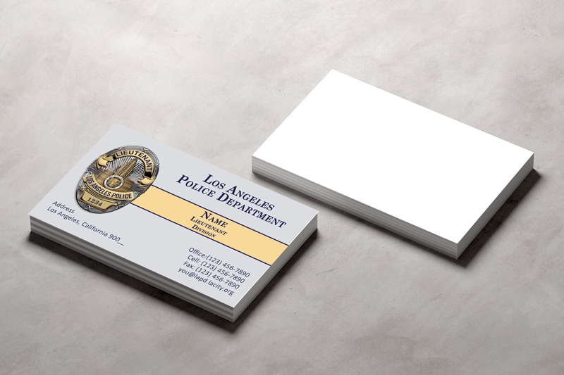 Our LAPD lieutenant business card includes phone and contact details. Proofs provided within 24-48 hours. No job printed until final approval received.