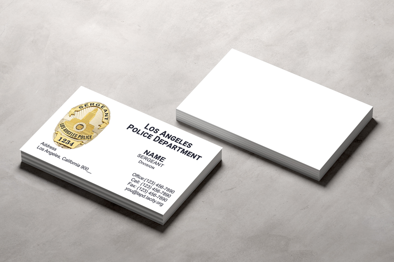 This LAPD sergeant business card is available in 11 different paper choices. You will have the opportunity to review proofs within 24-48 hours, and no job will be printed without your final approval. 