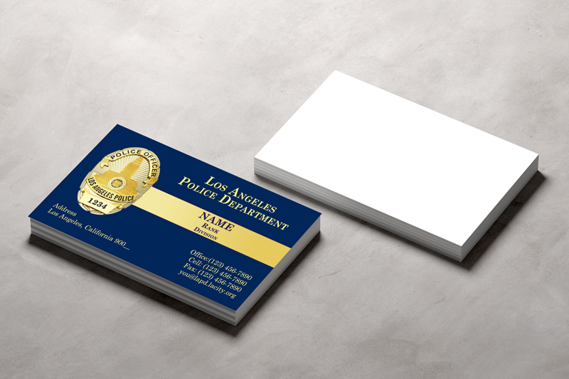 This LAPD Officer's business card has contact details for phone and email. You'll receive proofs in 24-48 hours and we won't print without your approval.