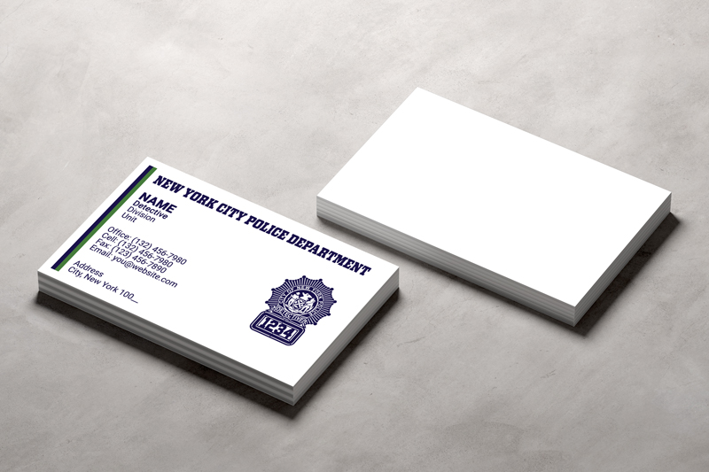 This business card is professionally designed for New York Police (NYPD) Detectives. Badge number can be printed on logo.  