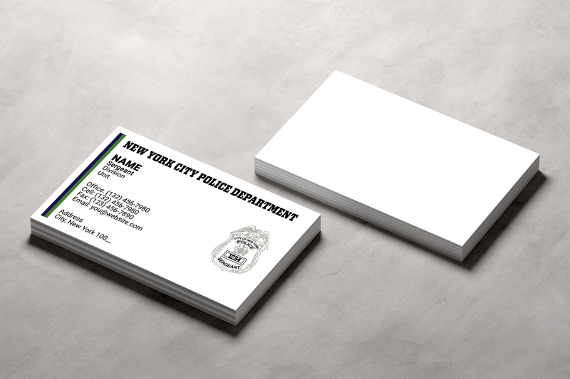 This business card is specifically designed for New York Police (NYPD) Sergeants. Badge number can be printed on logo. 