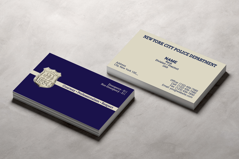 This double sided business card is professionally designed and printed for New York Police (NYPD) Officers. Proofs in 24-48 Hours.  Fast Turnaround