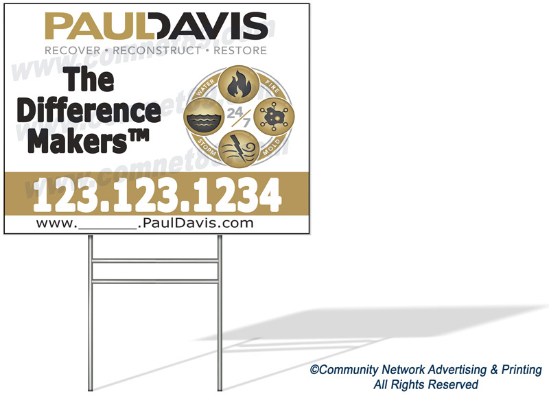 Elevate your post-storm visibility with professionally curated Paul Davis yard signs. 24 hour turnaround and free shipping.