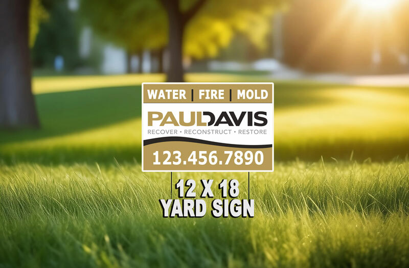 Elevate your Paul Davis Franchise's presence with our top-quality 12 x 18 Yard Signs. Durable, eye-catching, and customizable to suit your needs. Stand out from the crowd today!