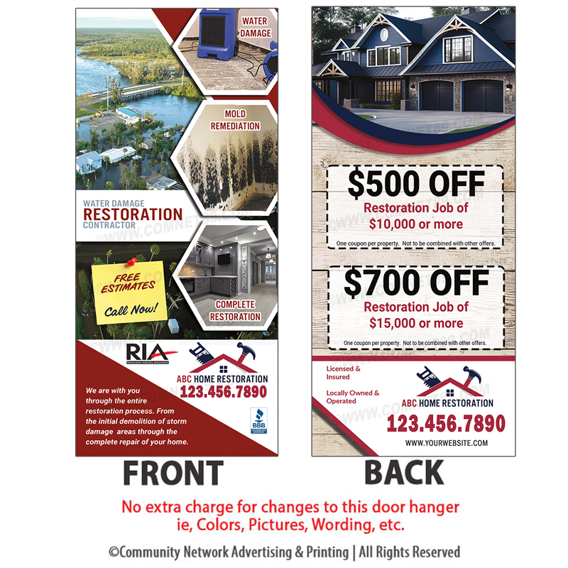 This rack card is designed to provide valuable information for those in need of property restoration after a flood.