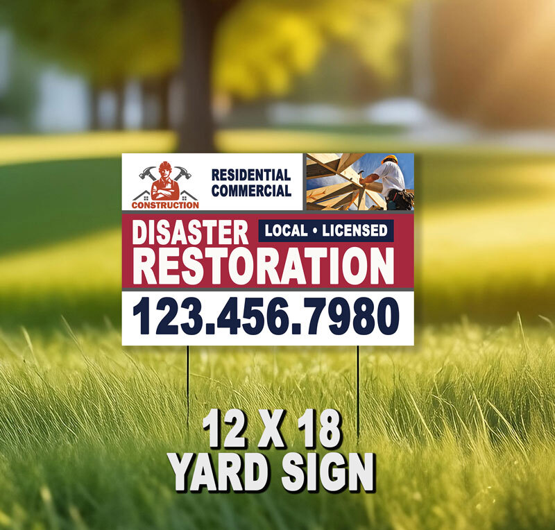 Let our high-quality 12" x 18" yard signs help you advertise your natural disaster repair services effectively. Stand out and attract more clients today