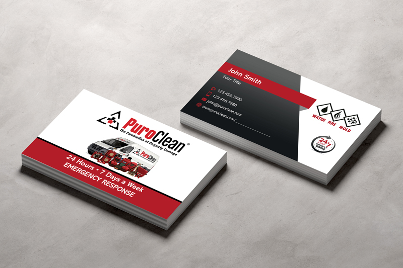 Get noticed with PuroClean's striking business cards that make a bold first impression