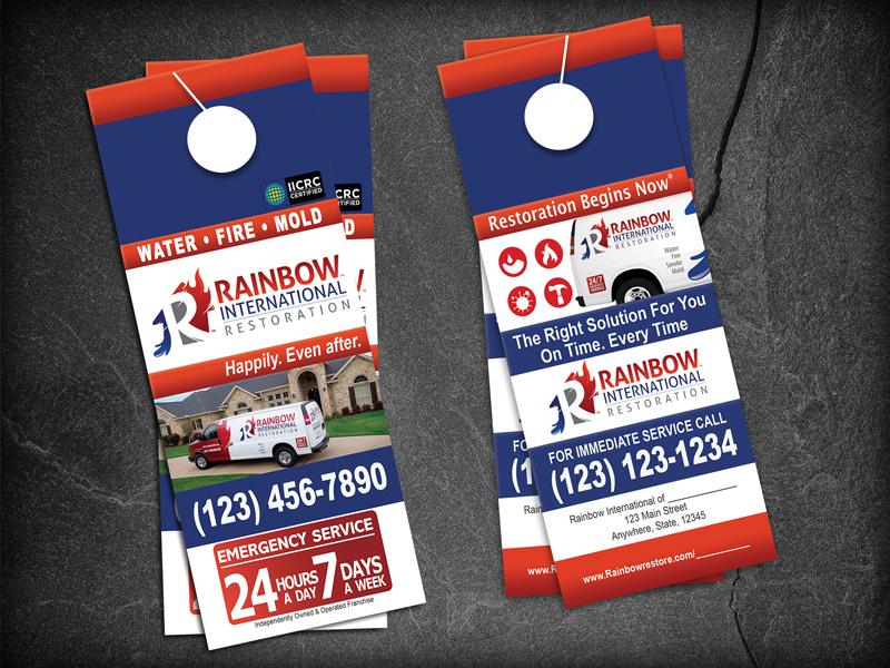 Increase brand visibility and drive leads with expert door hanger marketing solutions for Rainbow Restore Franchise. Stand out and attract clients today.