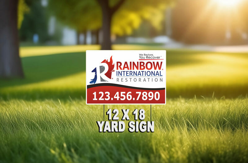 Make a bold statement with Yard Sign's 12 x 18 Rainbow Restore Franchise yard signs. Perfect for promoting your Rainbow Restore business with style and visibility!