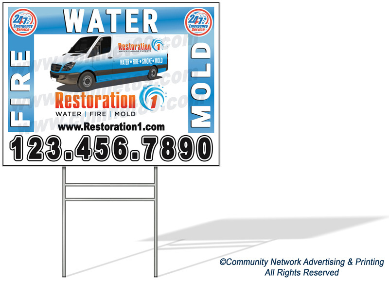 Restoration 1 Yard Signs provide crucial post-calamity information. Ideal for storm-hit areas, with proofs available in a day and free next-day delivery.