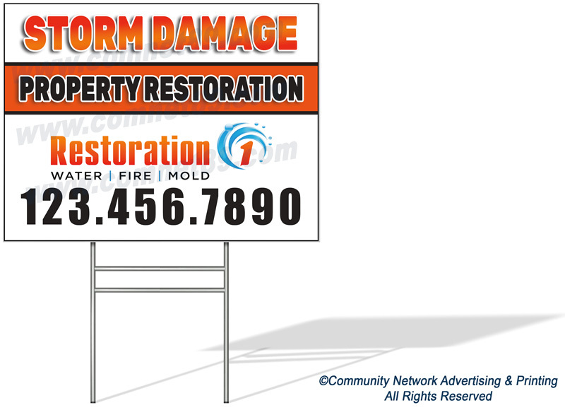 Restoration 1 Yard Signs are essential post-disaster tools with vital contact and service information.