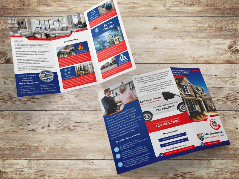 Brochure for water, fire, mold contractor.