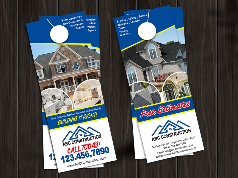 Storm damage door hanger for general contractor. Pair with construction flyers, door hangers, etc.