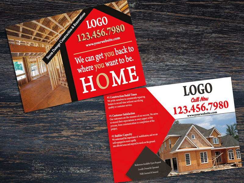 Canvas with this storm damage construction flyer after a hurricane, tornado, wildfire, or flood.