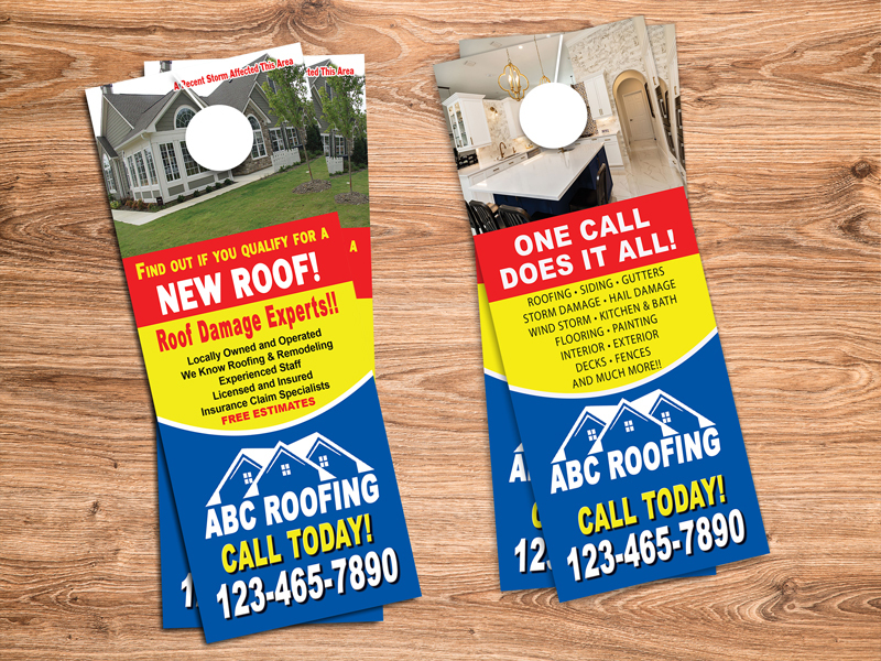 Hail damage roofing door hanger.  Customized to fit your roofing business.