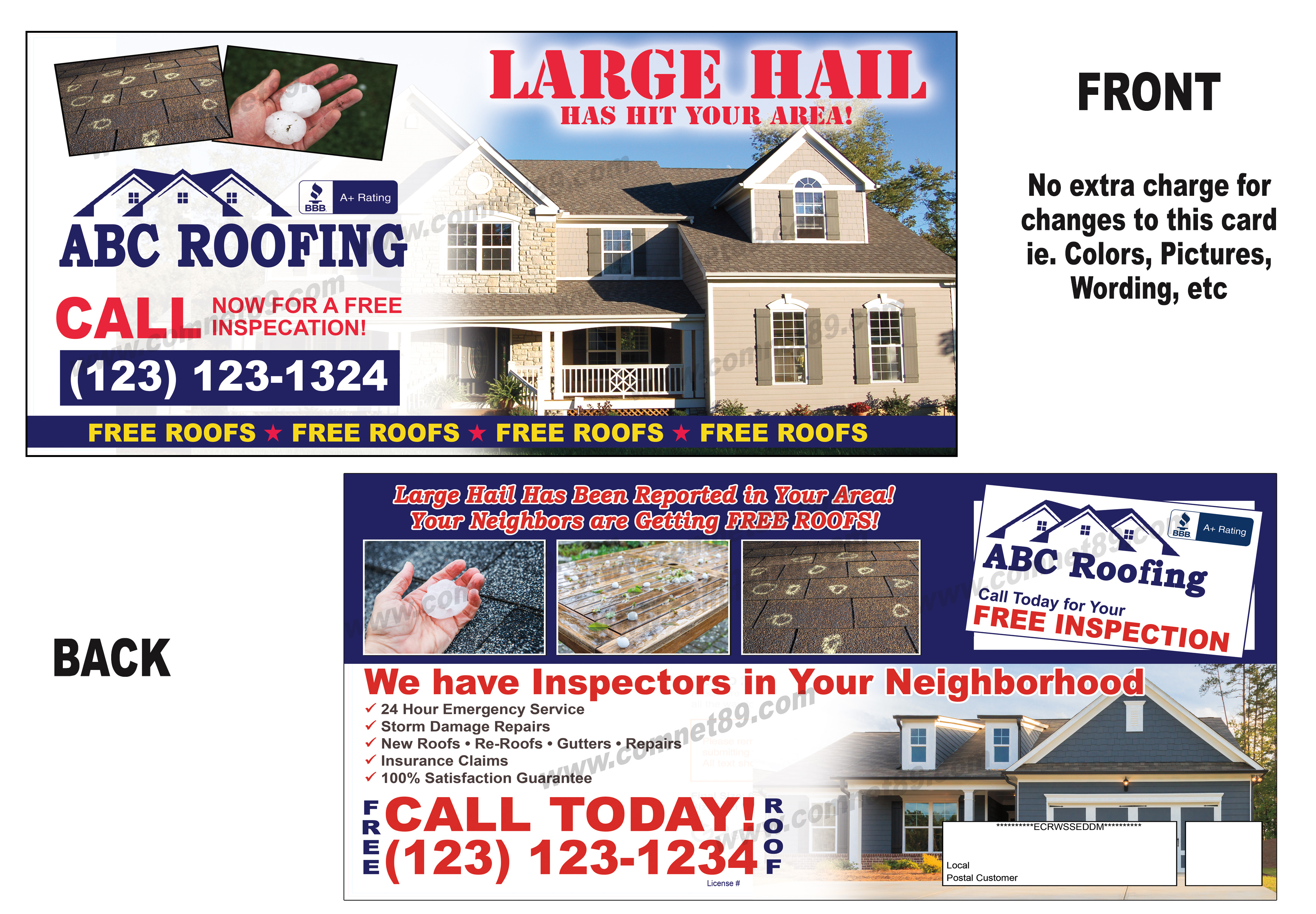 Hail postcards are ideal for Marketing your roofing company to affected communities after a severe weather event. 