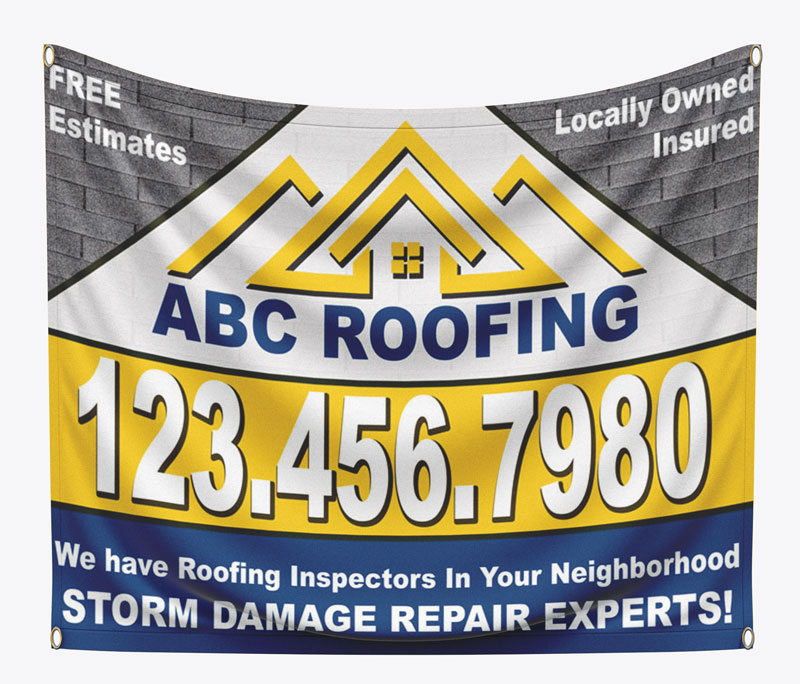 After a severe weather event, place this roofing banner in communities that have experienced roof  damage.