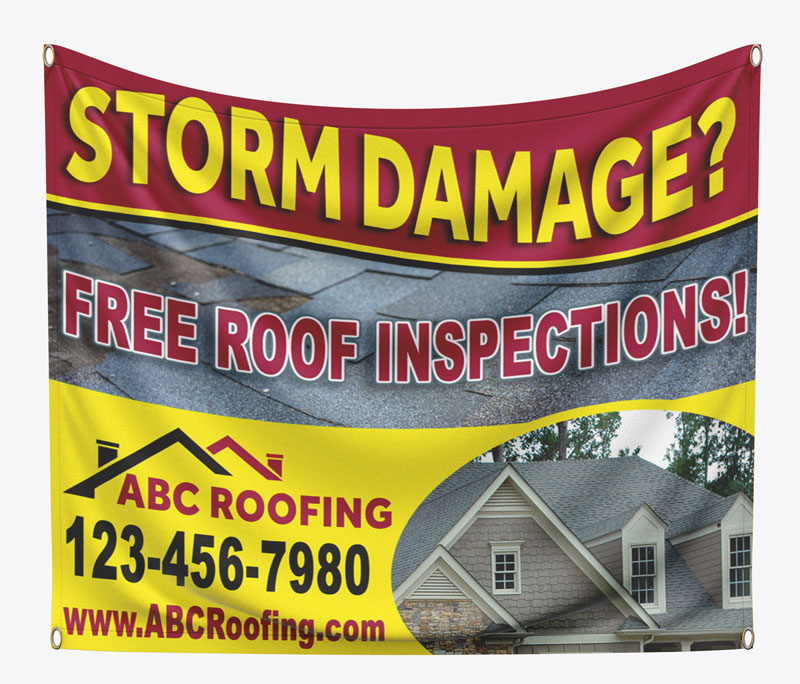 Stand out from the competition with this eye popping 4ft x 4ft banner for roofing contractor.